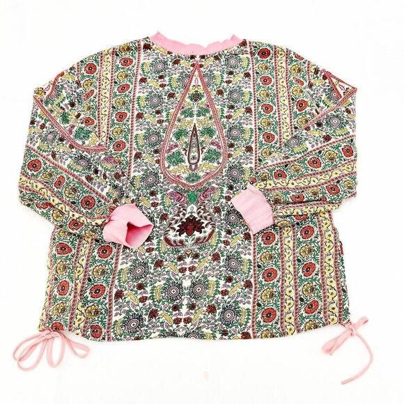 Alice + Olivia Amirah Drawstring Hem Sweatshirt Flower Print Pot Ecru Top Size M - Picture 2 of 7
